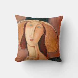 Amedeo Modigliani - Jeanne Hebuterne in Large Hat Throw Pillow