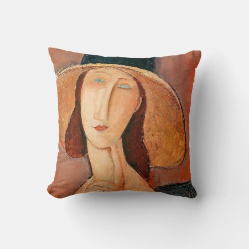 Amedeo Modigliani _ Jeanne Hebuterne in Large Hat Throw Pillow