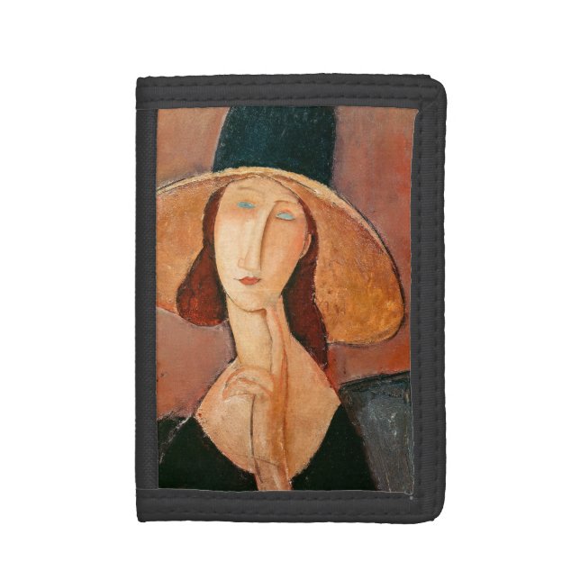 Amedeo Modigliani - Jeanne Hebuterne in Large Hat Trifold Wallet (Front Vertical)