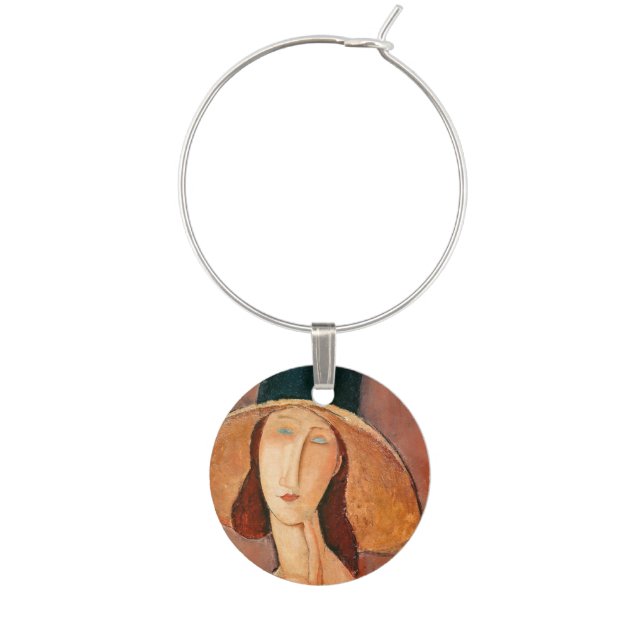 Amedeo Modigliani - Jeanne Hebuterne in Large Hat Wine Charm (Front)