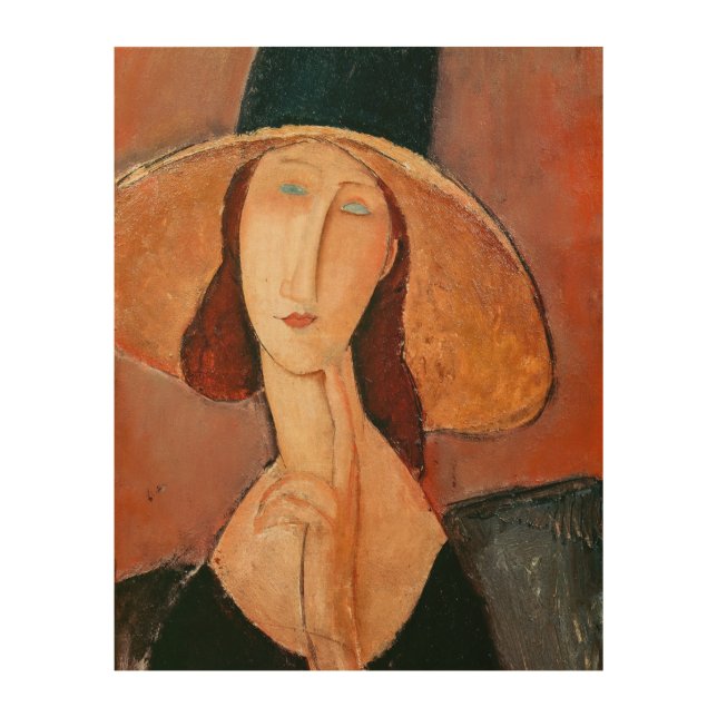 Amedeo Modigliani - Jeanne Hebuterne in Large Hat Wood Wall Art (Front)