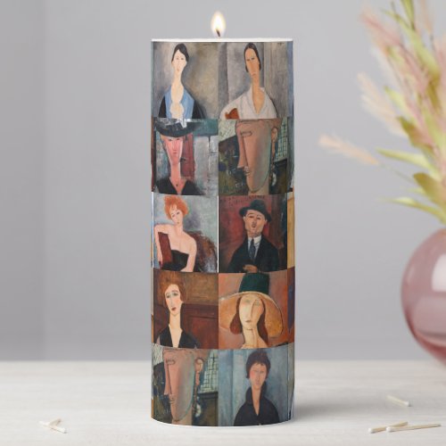 Amedeo Modigliani _ Masterpieces Collage Pillar Candle