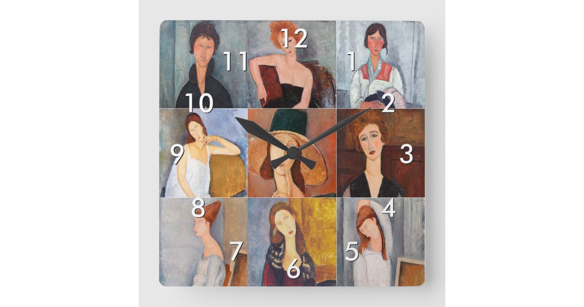 Modigliani Colage Amedeo Modigliani - Masterpieces Collage Square Wall Clock | Zazzle