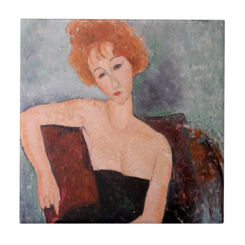 Amedeo Modigliani _ Redheaded Girl Evening Dress Ceramic Tile