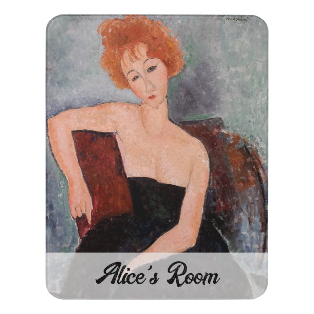 Amedeo Modigliani - Redheaded Girl Evening Dress Door Sign (Contemporary Vert)
