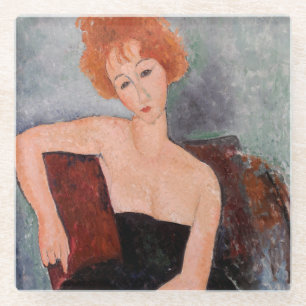 Amedeo Modigliani - Redheaded Girl Evening Dress Glass Coaster