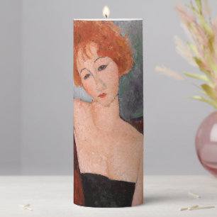 Amedeo Modigliani - Redheaded Girl Evening Dress Pillar Candle