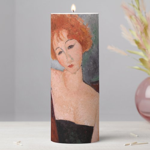 Amedeo Modigliani _ Redheaded Girl Evening Dress Pillar Candle