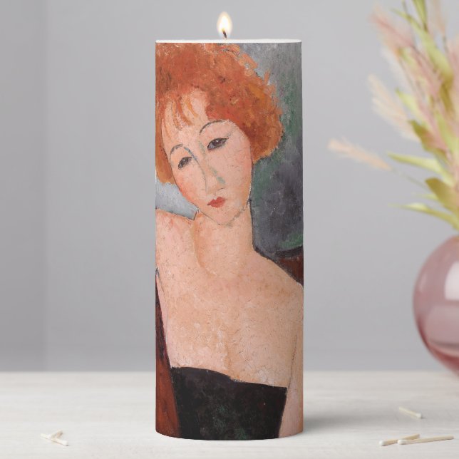 Amedeo Modigliani - Redheaded Girl Evening Dress Pillar Candle (In Situ)