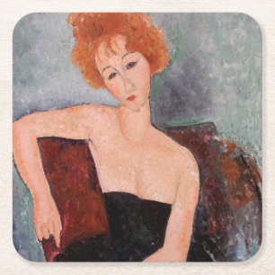 Amedeo Modigliani - Redheaded Girl Evening Dress Square Paper Coaster