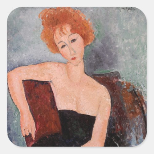 Amedeo Modigliani _ Redheaded Girl Evening Dress Square Sticker