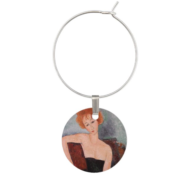 Amedeo Modigliani - Redheaded Girl Evening Dress Wine Charm (Front)