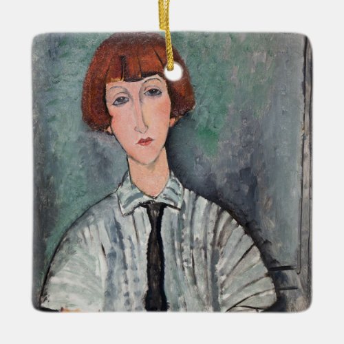 Amedeo Modigliani _ Young Girl in a Striped Blouse Ceramic Ornament