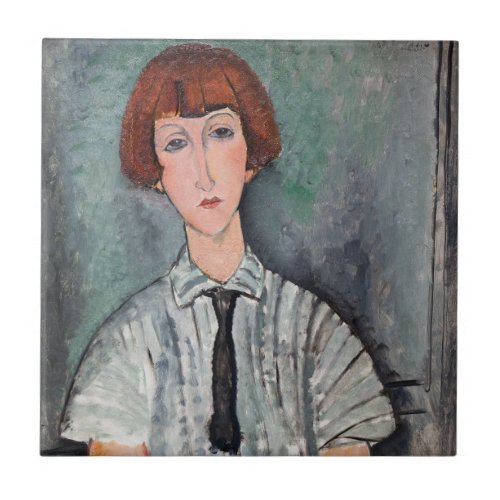 Amedeo Modigliani _ Young Girl in a Striped Blouse Ceramic Tile