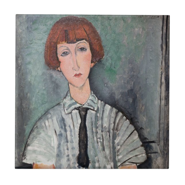 Amedeo Modigliani - Young Girl in a Striped Blouse Ceramic Tile (Front)