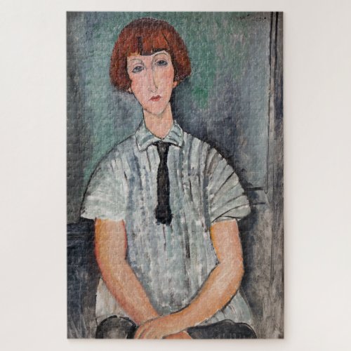 Amedeo Modigliani _ Young Girl in a Striped Blouse Jigsaw Puzzle