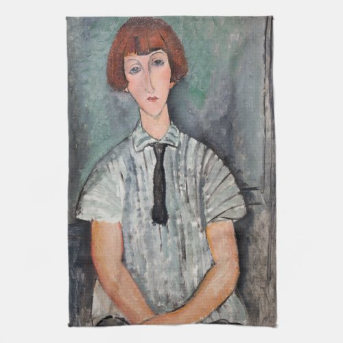 Amedeo Modigliani _ Young Girl in a Striped Blouse Kitchen Towel
