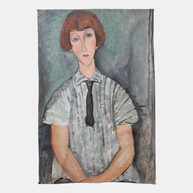 Amedeo Modigliani - Young Girl in a Striped Blouse Kitchen Towel (Vertical)