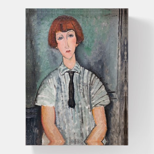 Amedeo Modigliani _ Young Girl in a Striped Blouse Paperweight