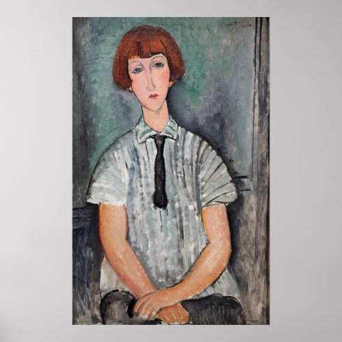 Amedeo Modigliani _ Young Girl in a Striped Blouse Poster