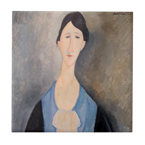 Amedeo Modigliani _ Young Woman in Blue Ceramic Tile