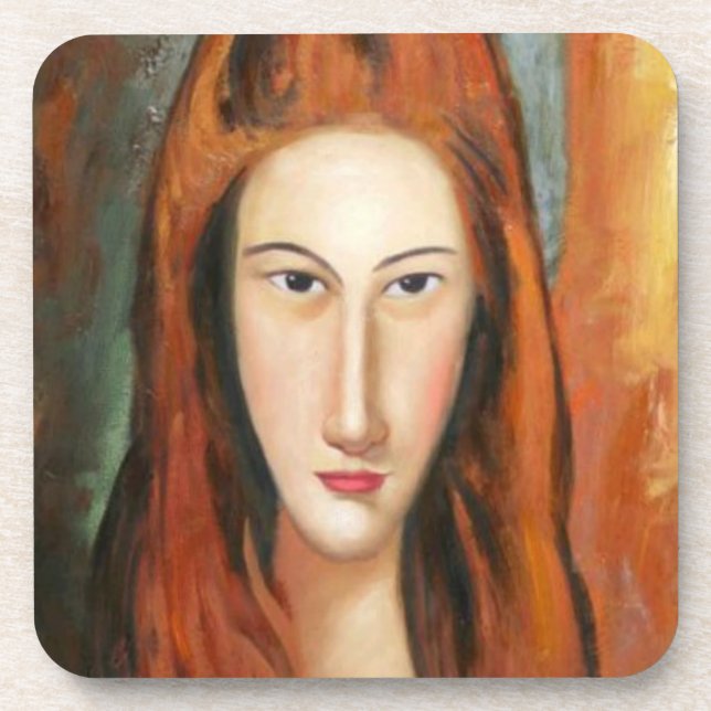 Amedeo Modigliani's Jeanne Hebuterne Portrait  Beverage Coaster (Front)