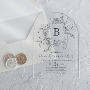 AMELIA Boho Arch Botanical Monogram Floral Wedding Acrylic Invitations