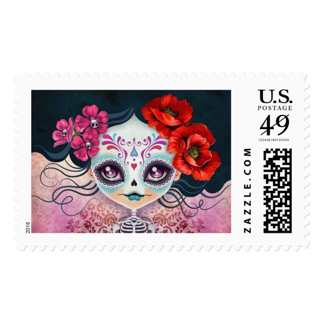 Amelia Calavera Day Of The Dead Postage Stamp