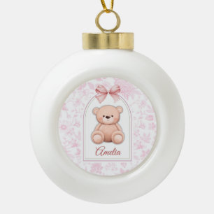 Amelia Custom Pink Teddy Bear Nursery Design Ceramic Ball Christmas Ornament