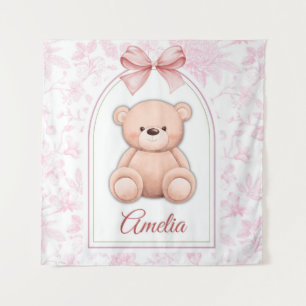 Amelia Custom Pink Teddy Bear Nursery Design Tapestry