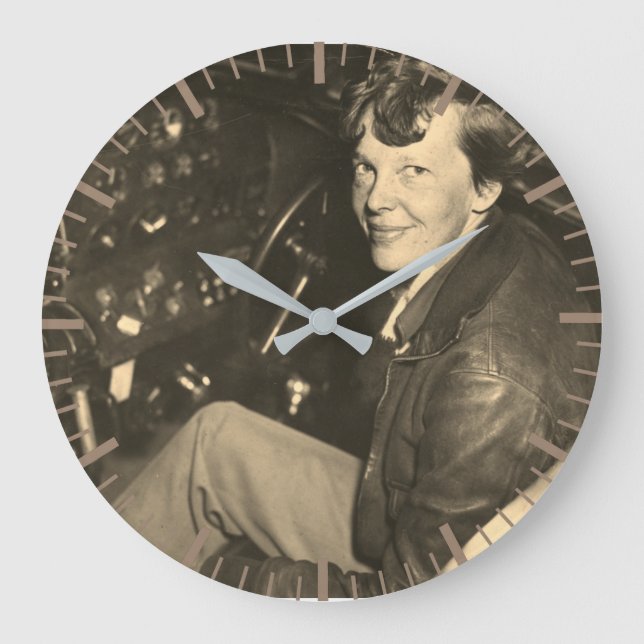 Amelia Earhart Airplane Cockpit Photo 1937  Large Clock (Front)
