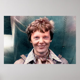 Amelia Earhart and Her Lockheed Electra Colorized Poster