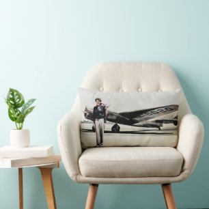 Amelia Earhart and her Lockheed Electra July 1937 Lumbar Pillow