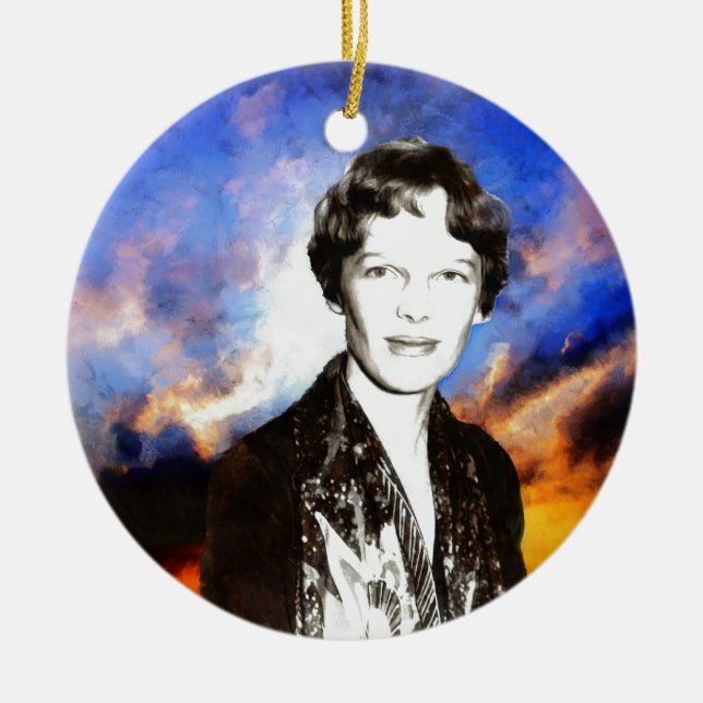 Amelia Earhart Artwork Ceramic Ornament (Front)