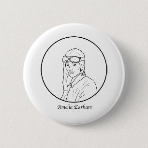 Amelia Earhart Line Portrait Button