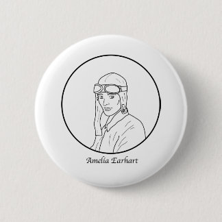 Amelia Earhart Line Portrait Button
