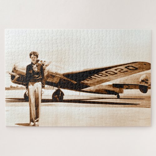 Amelia Earhart Lockheed Electra Circa 1937 Sepia Jigsaw Puzzle