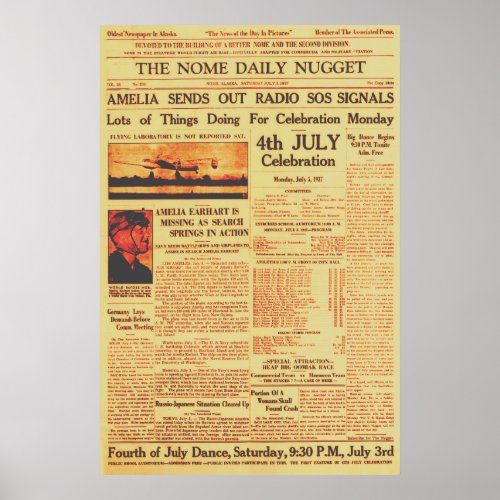 Amelia Earhart Sends Out Radio Sos Sepia 1937 Post Poster
