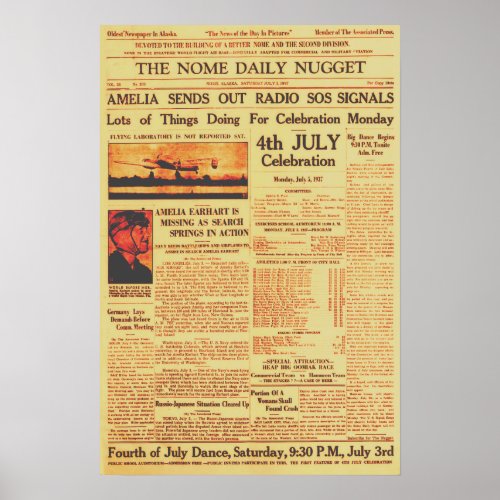 Amelia Earhart Sends Out Radio Sos Sepia 1937  Poster