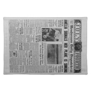 Amelia Earhart Vintage Newspaper Story Cloth Placemat