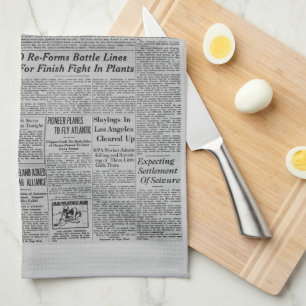 Amelia Earhart Vintage Newspaper Story Kitchen Towel