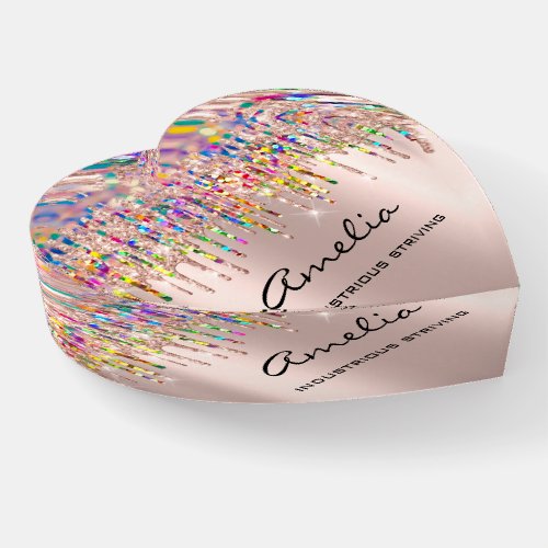 Amelia Holograph  Rainbow Rose Name Meaning Heart Paperweight