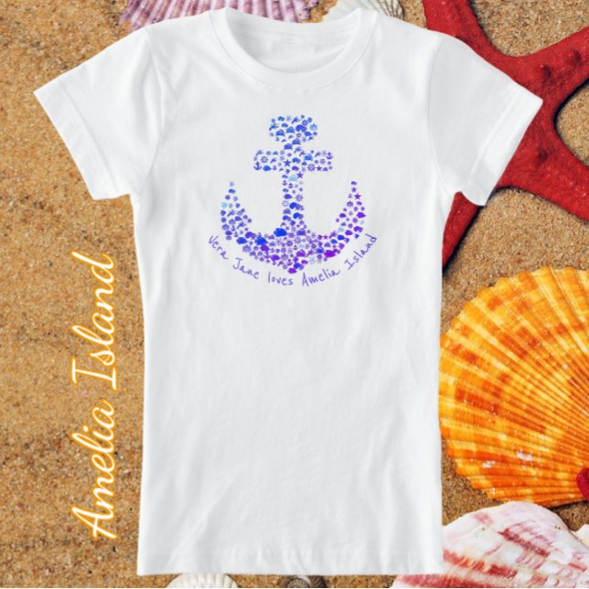 Amelia Island FL Sea Creatures Anchor and Name T-Shirt (Creator Uploaded)