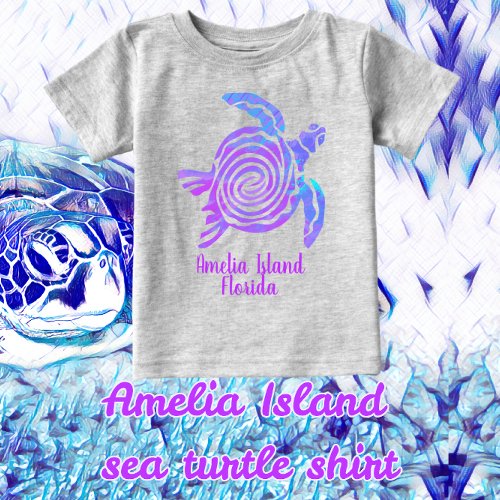 Amelia Island Florida Color Blast Sea Turtle Baby  Baby T_Shirt