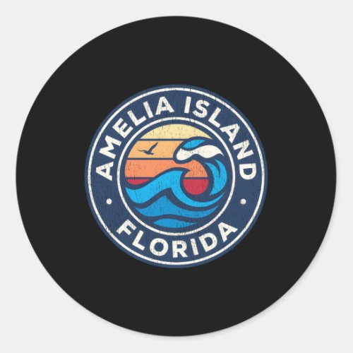 Amelia Island Florida Fl Nautical Waves Classic Round Sticker