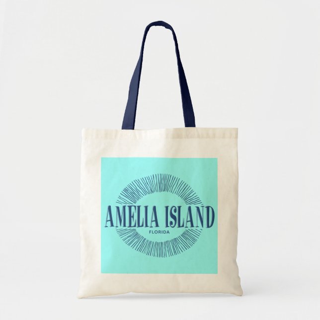 Amelia Island Florida in blue with sun design Tote Bag (Front)