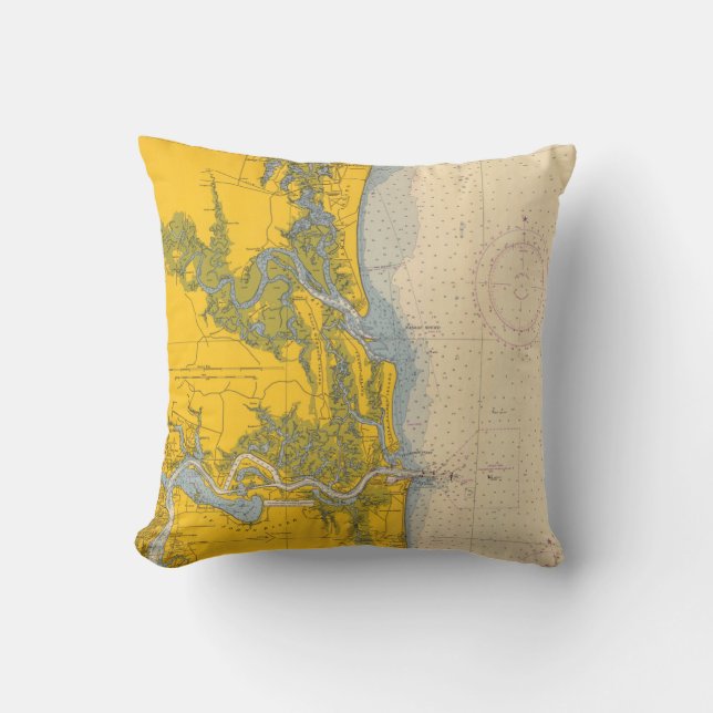 Amelia Island Florida nautical chart map Throw Pillow (Front)