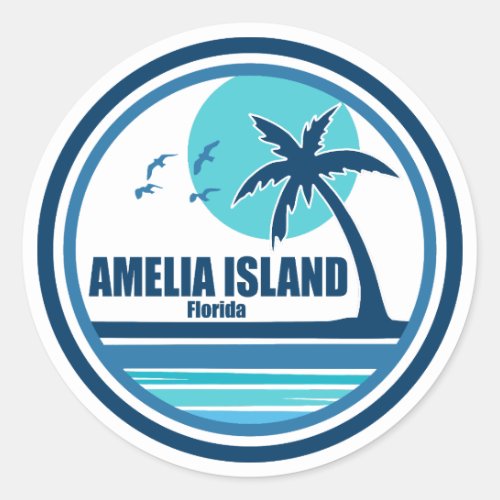 Amelia Island Florida Palm Tree Birds Classic Round Sticker