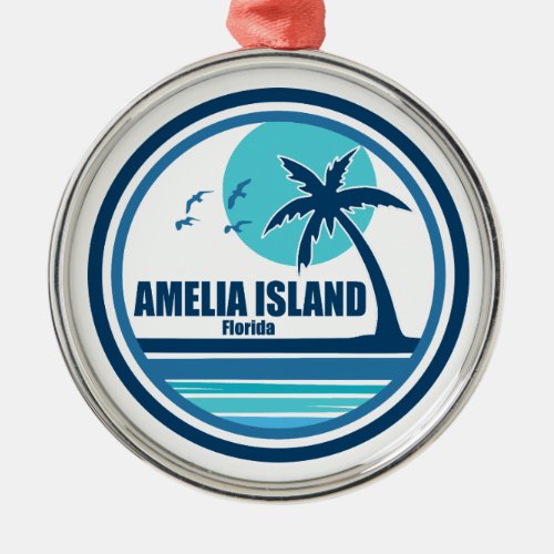 Amelia Island Florida Palm Tree Birds Metal Ornament