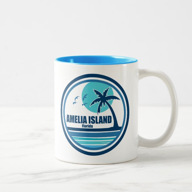 Amelia Island Florida Palm Tree Birds Two-Tone Coffee Mug (Right)